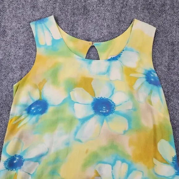 Vintage Jams World Dress Womens Medium Colorful Ivory Flower Sleeveless USA Made - Picture 9 of 16